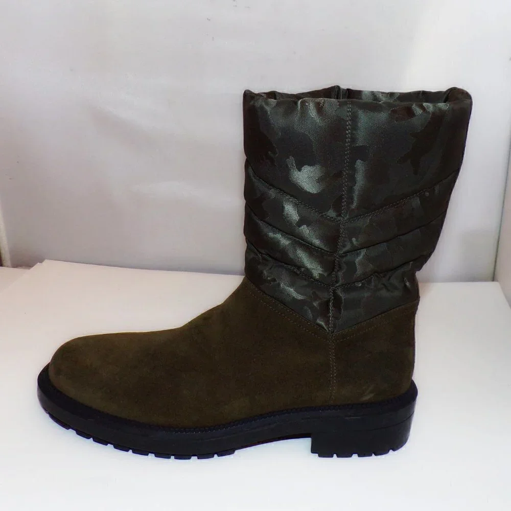 AQUATALIA Lori Waterproof Boots Olive Green Sude/Camo Nylon sz‎ 7.25 New